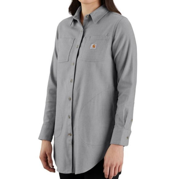 Carhartt Rugged FlexFlannel blue/black BuffaloCheck button down top/Tunic XSmall - Picture 2 of 16